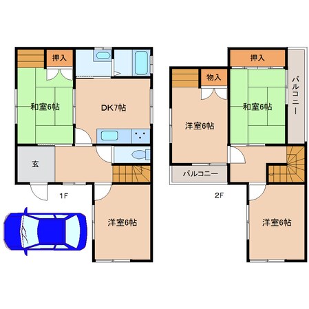 前栽駅 徒歩15分 1-2階の物件間取画像